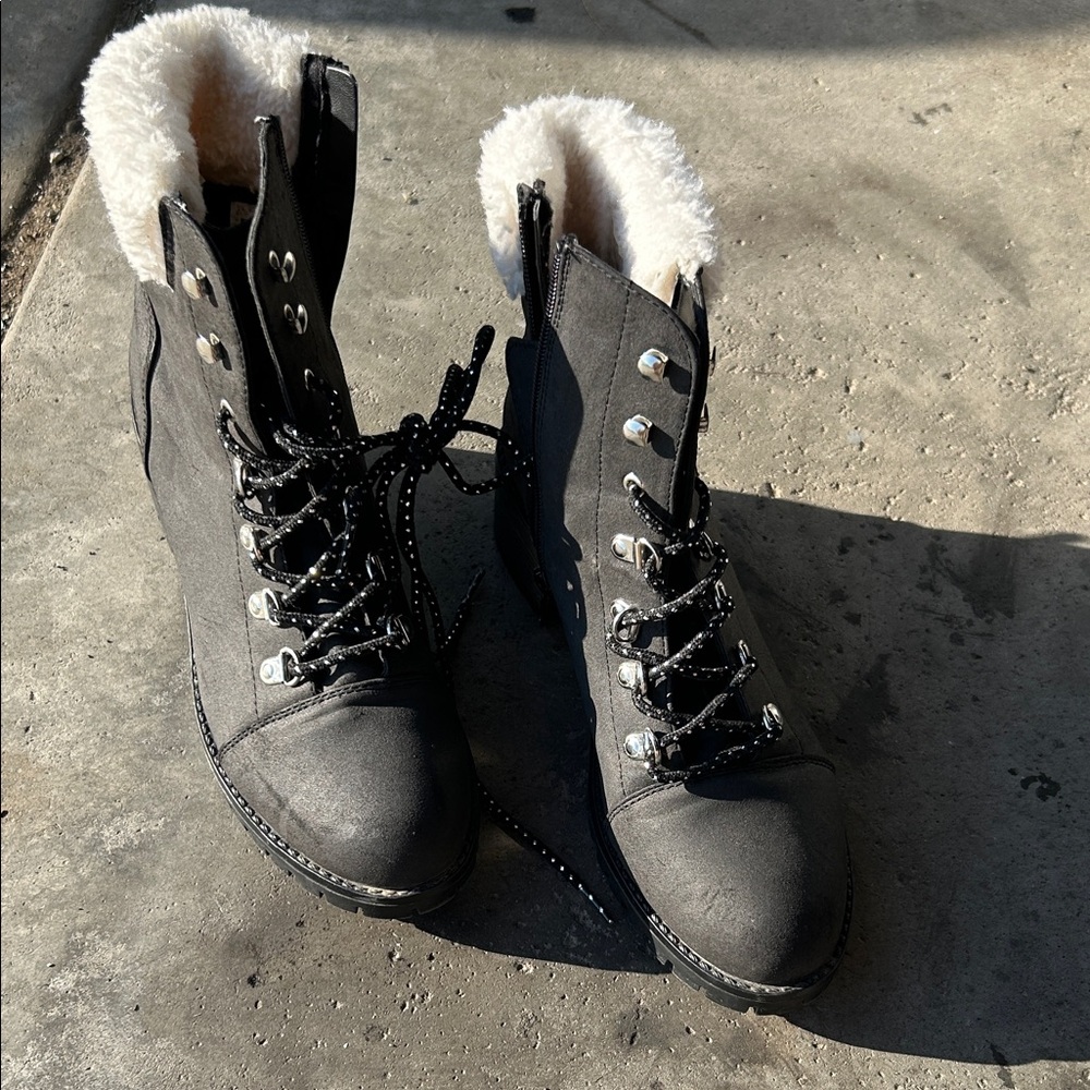Joe Fresh Black Combat Boots with Faux Fur